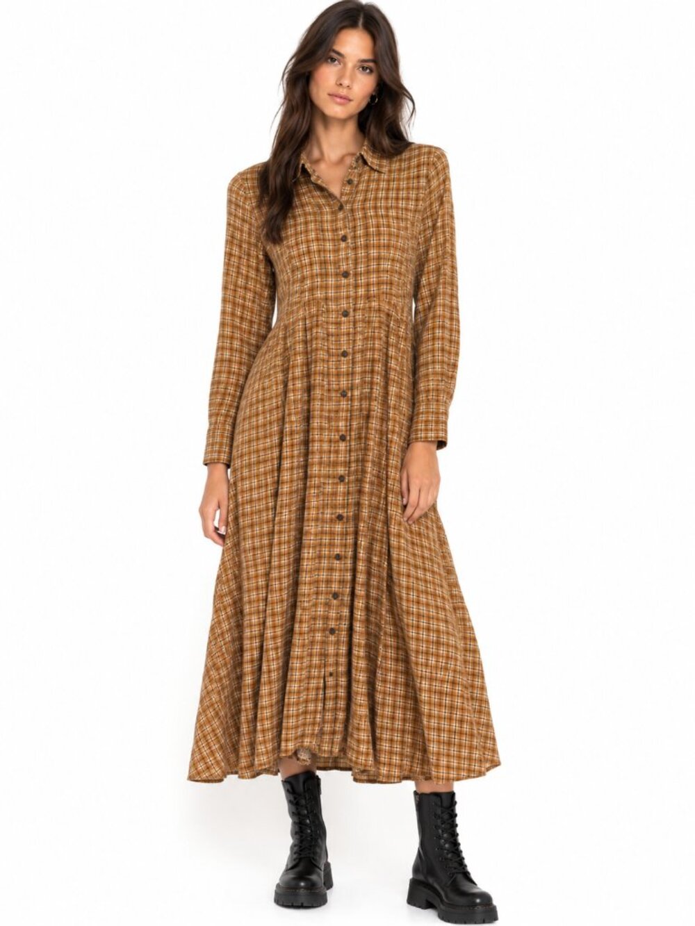 TOAST UK Swingy shirt dress plaid cotton check long sleeves size 12